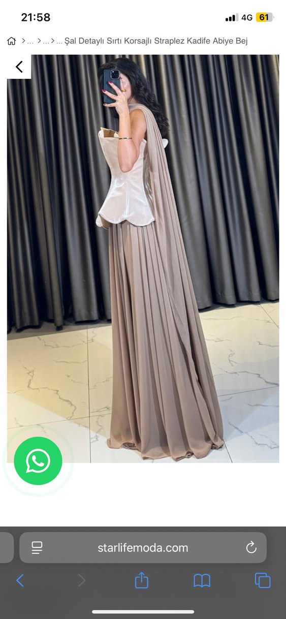 Straplez Bej Uzun Abiye Elbise - Görsel 4