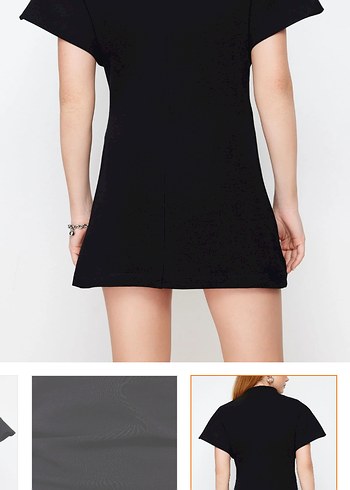 Siyah Mini Süet Elbise V Yaka Kısa Kollu - Görsel 2