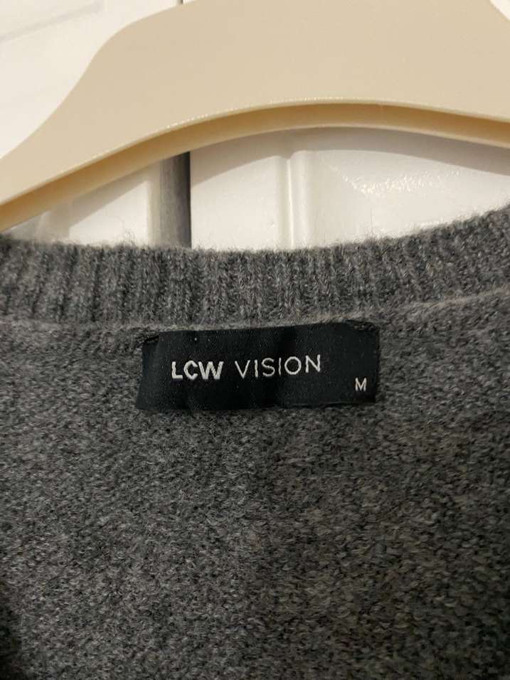 Gri V Yaka Örgü Kadın Süveter - Görsel 2