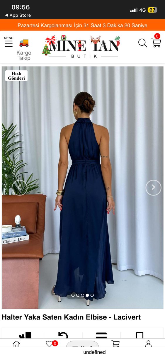 Uzun Lacivert Drapeli Saten Elbise - Görsel 3