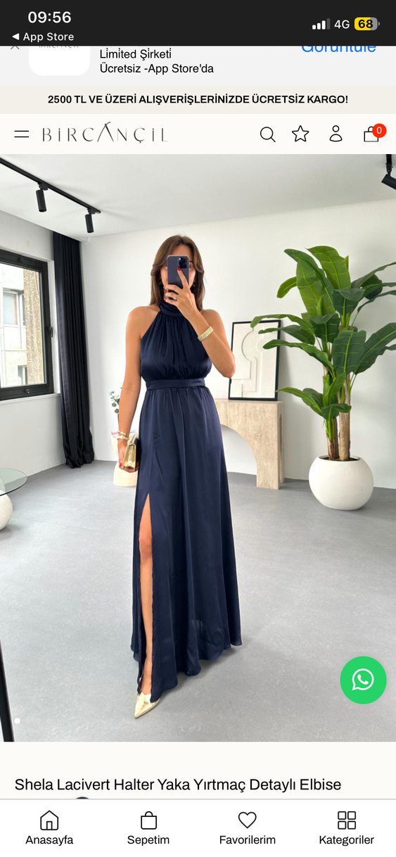 Uzun Lacivert Drapeli Saten Elbise - Görsel 2