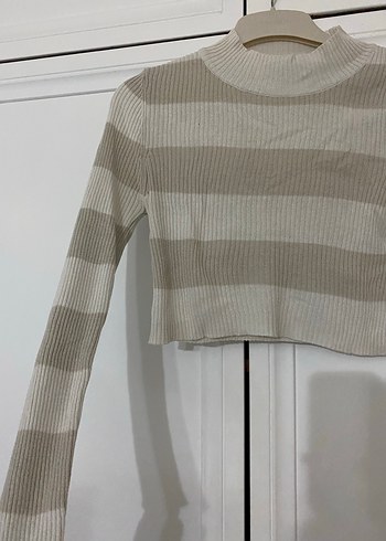 Bej Çizgili Uzun Kollu Triko Kazak - Görsel 3