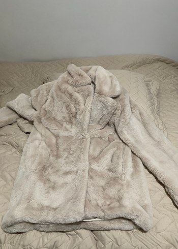 Bej peluş kürk mont kaban