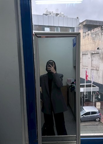 38 Beden Gri Düğmeli Kadın Blazer Ceket