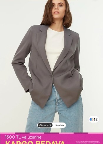 Gri Düğmeli Kadın Blazer Ceket