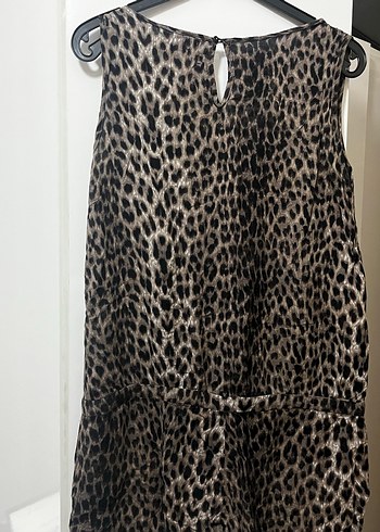 Kadın Gri Leopar Desenli Kolsuz Tulum - Görsel 4