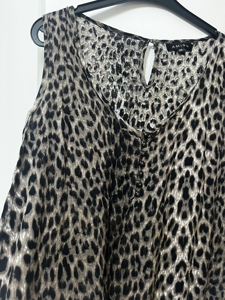 Kadın Gri Leopar Desenli Kolsuz Tulum - Görsel 3