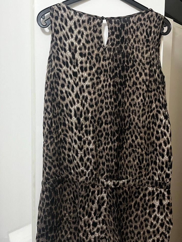 Kadın Gri Leopar Desenli Kolsuz Tulum - Görsel 4