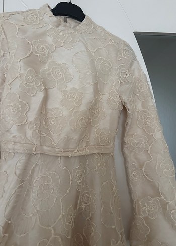 Bej Dantelli Vintage Uzun Abiye Elbise - Görsel 4