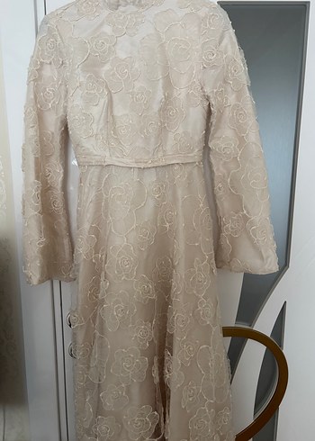 Bej Dantelli Vintage Uzun Abiye Elbise - Görsel 2