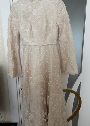 Bej Dantelli Vintage Uzun Abiye Elbise - Görsel 3