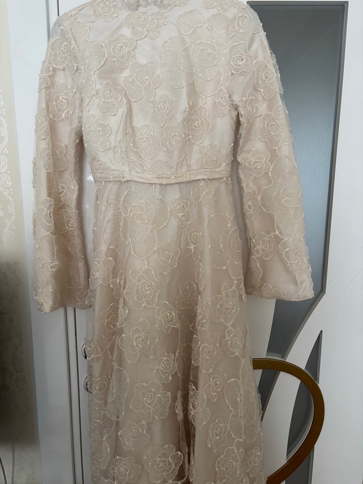 Bej Dantelli Vintage Uzun Abiye Elbise - Görsel 2