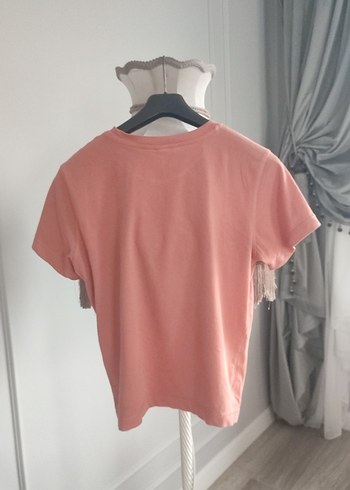 xs Beden pembe Renk Pembe Pamuklu Kısa Kollu Salaş Tişört