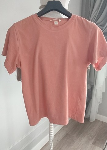 xs Beden Pembe Pamuklu Kısa Kollu Salaş Tişört