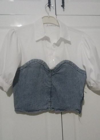 Düğmeli Beyaz Denim Mini Gömlek