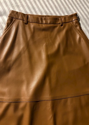 Stradivarius Kahverengi Sunni deri Maxi Etek - Görsel 3