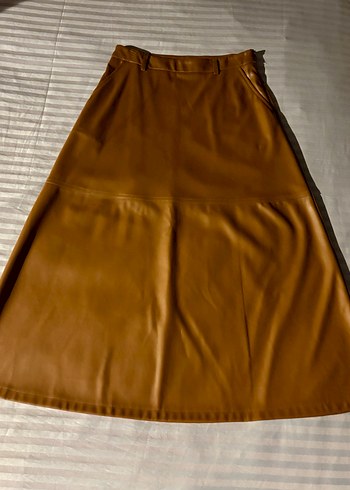 Stradivarius Kahverengi Sunni deri Maxi Etek - Görsel 2