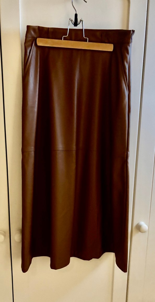 Stradivarius Kahverengi Sunni deri Maxi Etek - Görsel 5