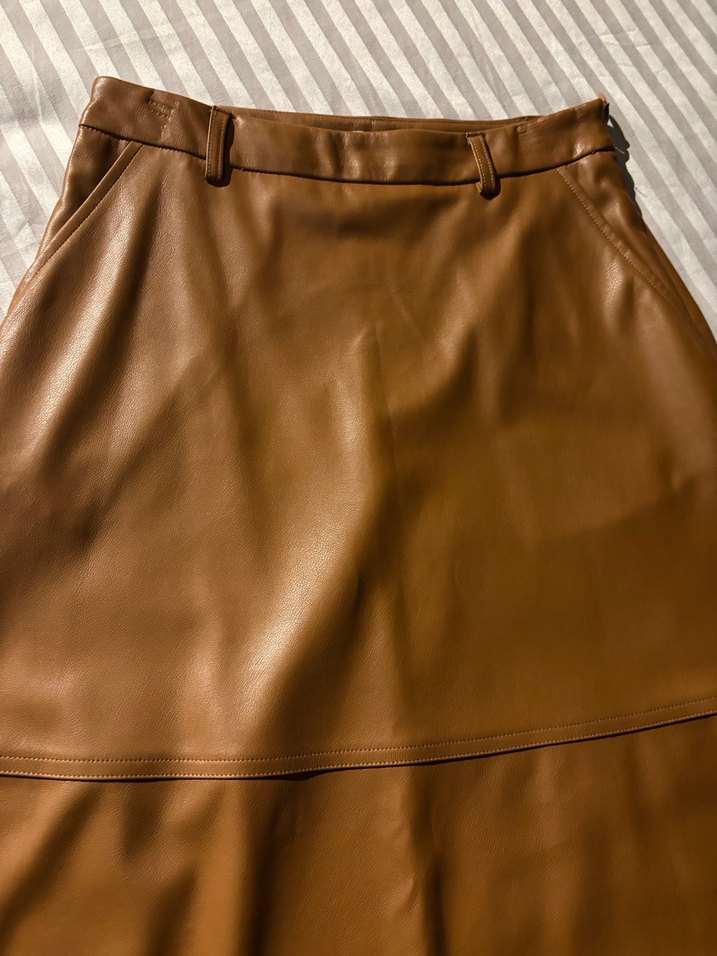 Stradivarius Kahverengi Sunni deri Maxi Etek - Görsel 3