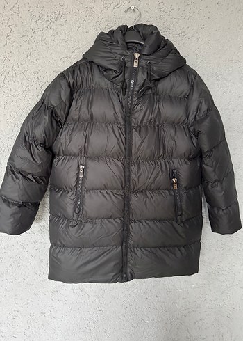 m Beden Siyah Puff Mont, kapşonlu Yüksek Yakalı, Günlük Kullanım