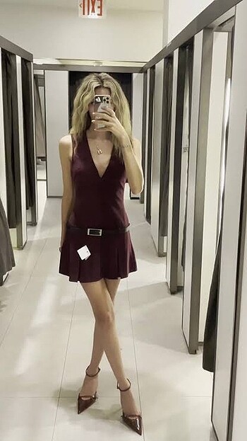 s Beden Zara viral bordo elbise