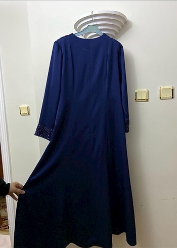 Mavi Parlak Uzun Kollu Kadın Abiye Elbise - Görsel 3