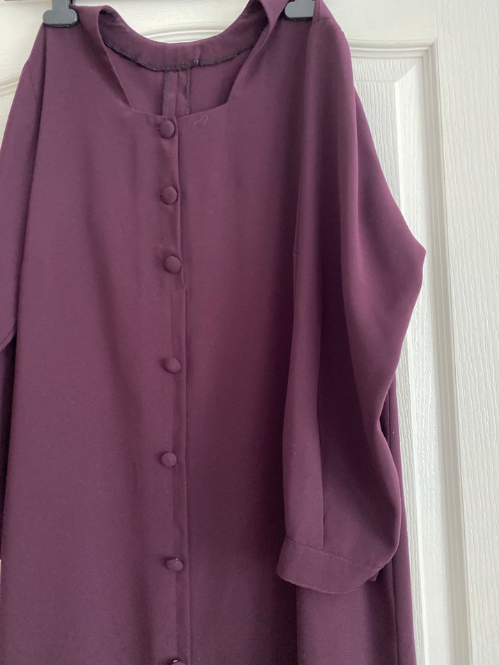 Düğmeli Uzun Mor Kadın elbise - Görsel 2