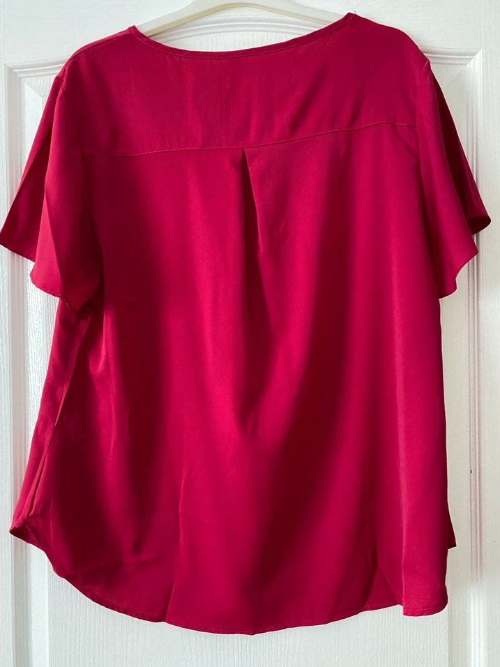 Bordo Kısa Kollu Pliseli Kadın Bluz - Görsel 2