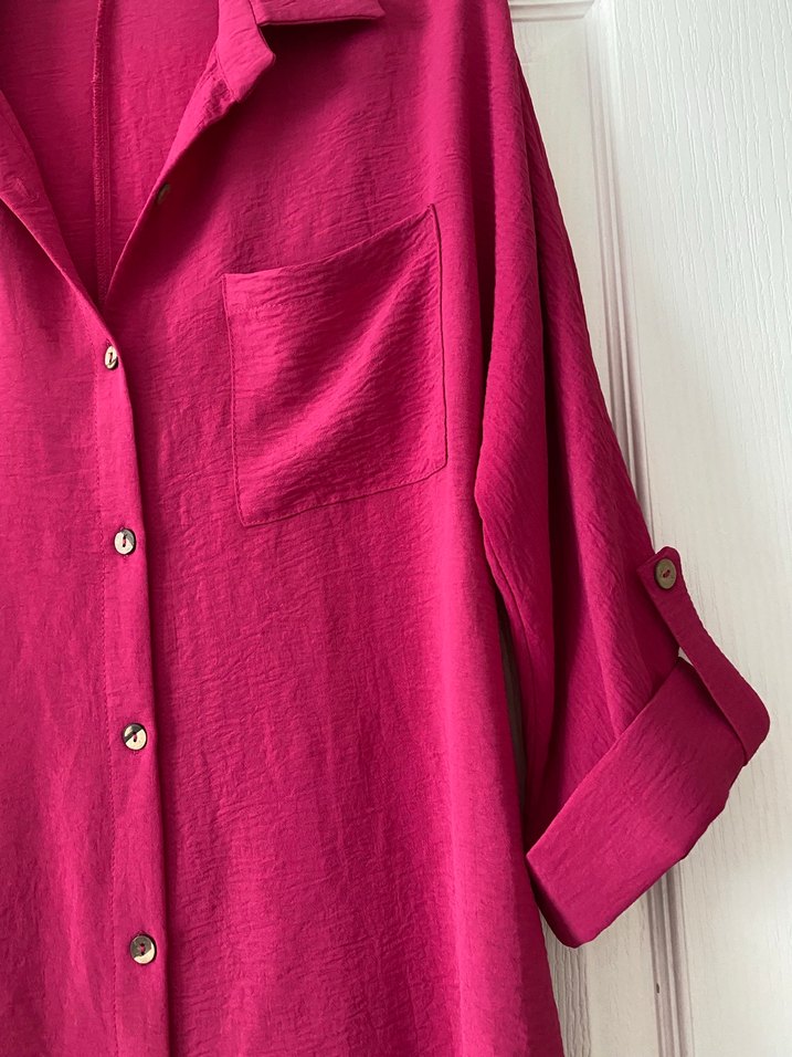 Bordo Düğmeli Kadın Keten Gömlek - Görsel 2