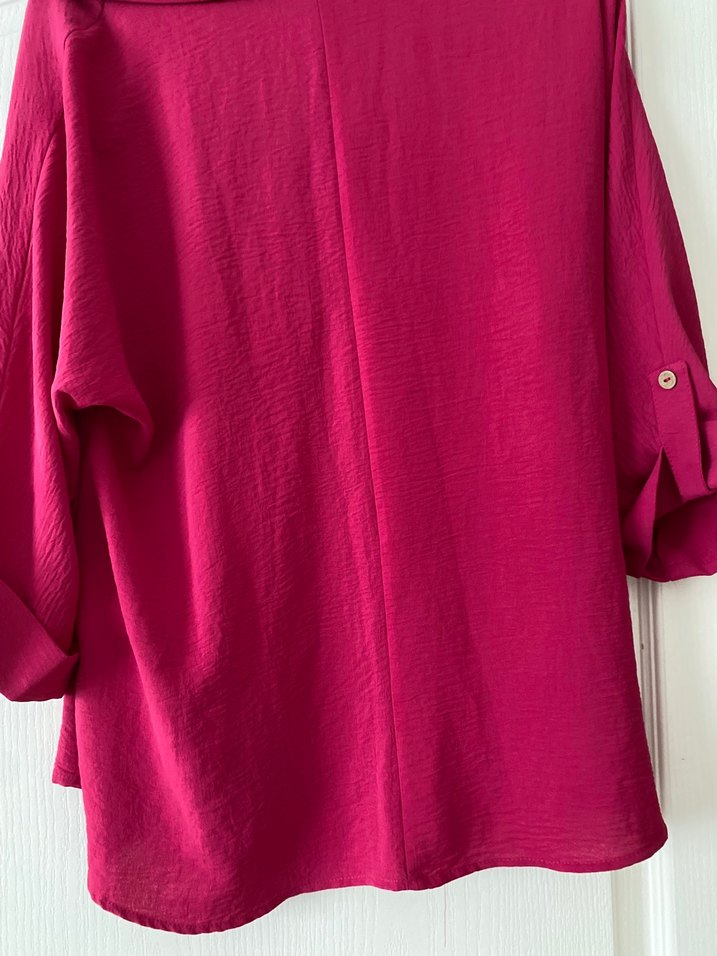 Bordo Düğmeli Kadın Keten Gömlek - Görsel 3