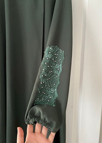 Drapeli Yeşil Uzun Kol Elbise - Görsel 4