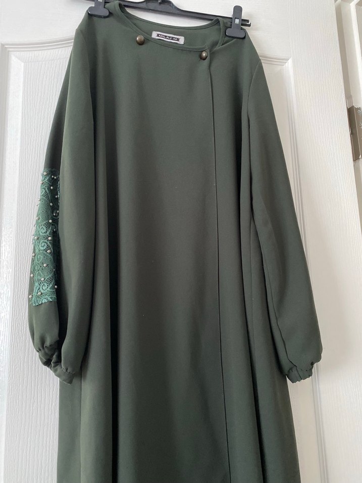 Drapeli Yeşil Uzun Kol Elbise - Görsel 2