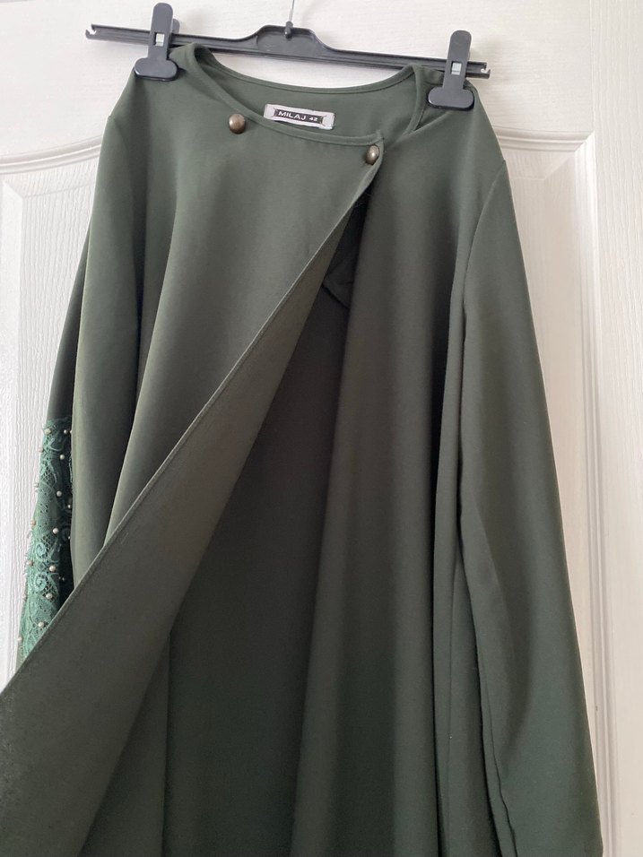 Drapeli Yeşil Uzun Kol Elbise - Görsel 3