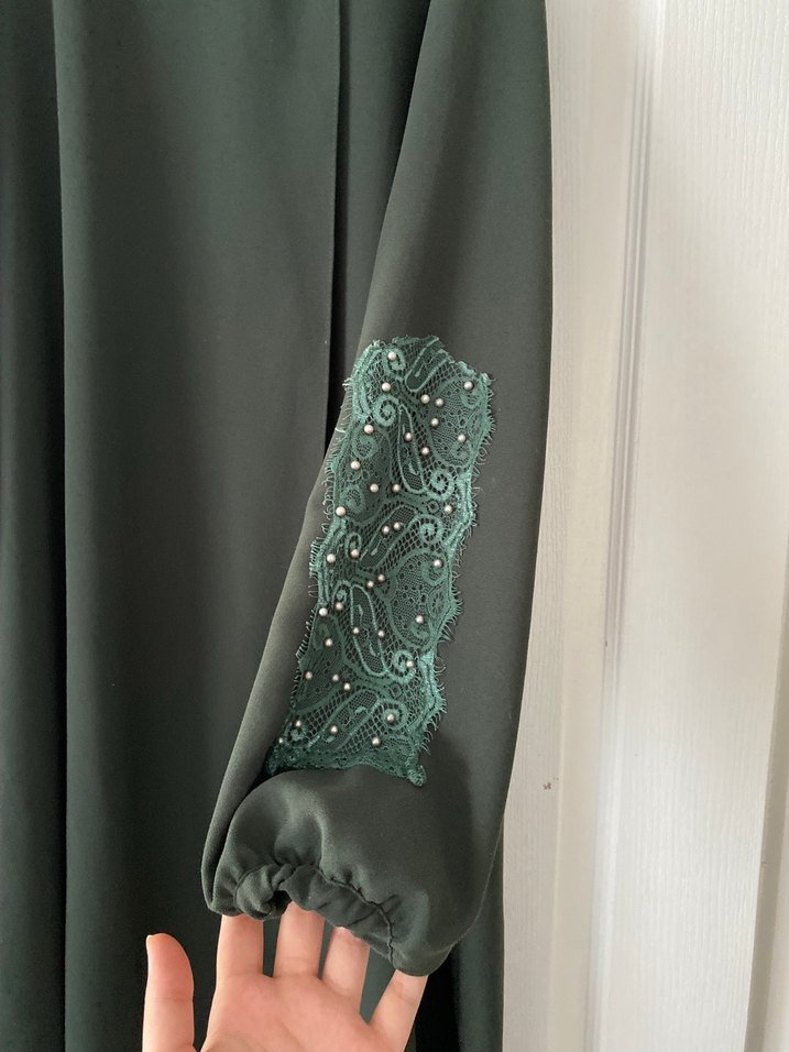 Drapeli Yeşil Uzun Kol Elbise - Görsel 4