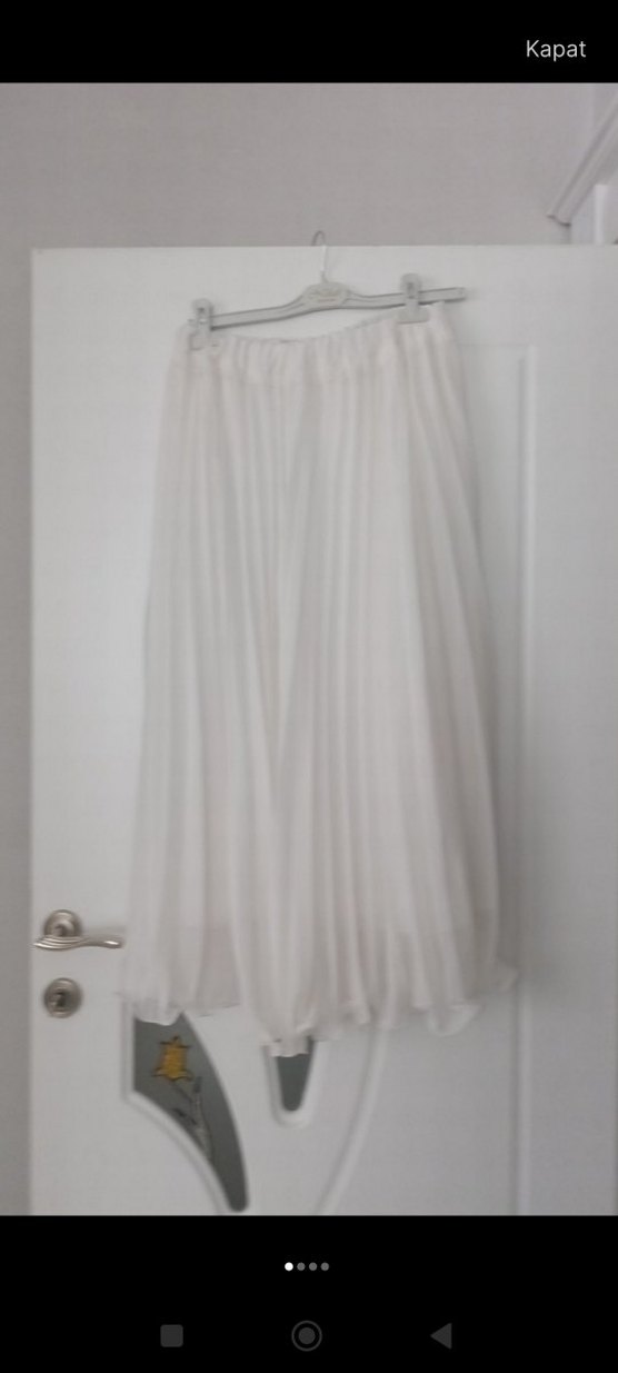 Piliseli Midi Beyaz Kadın Etek - Görsel 3