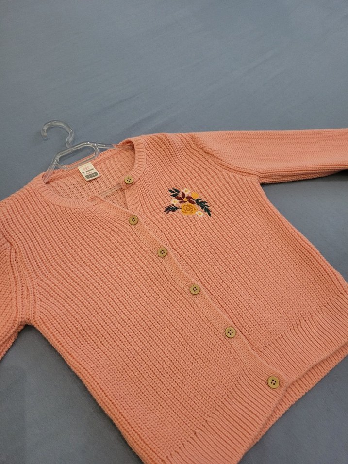 Kız Çocuk Nakışlı Pembe Triko Hırka - Görsel 3