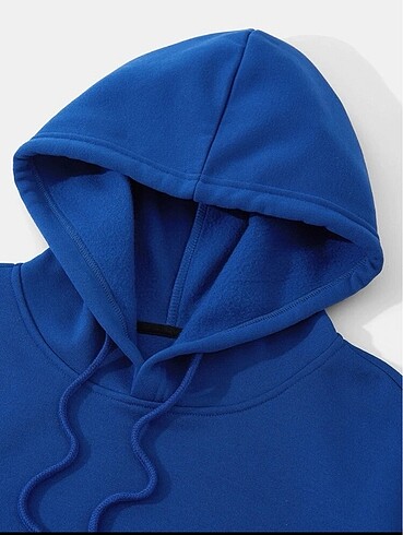 l Beden mavi Renk Unisex Kapşonlu Oversize Sweatshirt