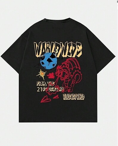 Unisex Worldwide Baskılı Oversize Tişört