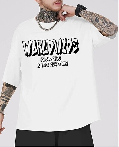 Diğer Unisex Worldwide Baskılı Oversize Tişört