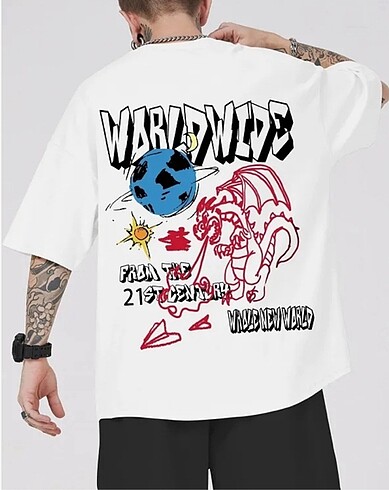 Unisex Worldwide Baskılı Oversize Tişört