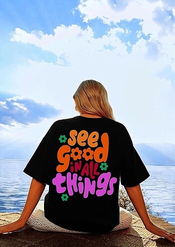 Kadın See Good Baskılı Oversize Tişört