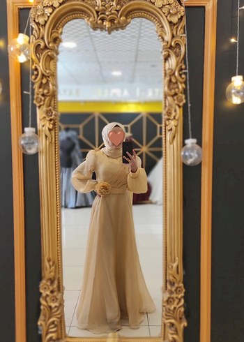Camel Renkli Uzun Kollu Bohem Abiye Elbise