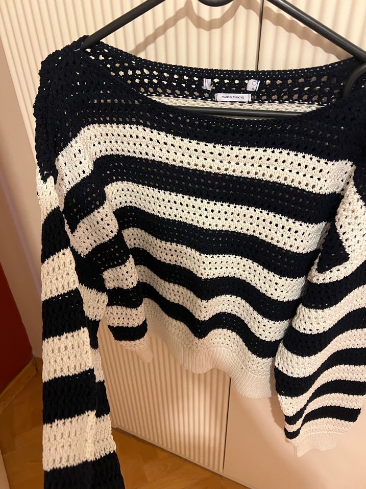 Çizgili Örgü Kadın Kazak - Görsel 3
