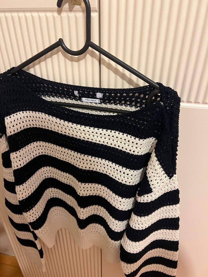 Çizgili Örgü Kadın Kazak - Görsel 2