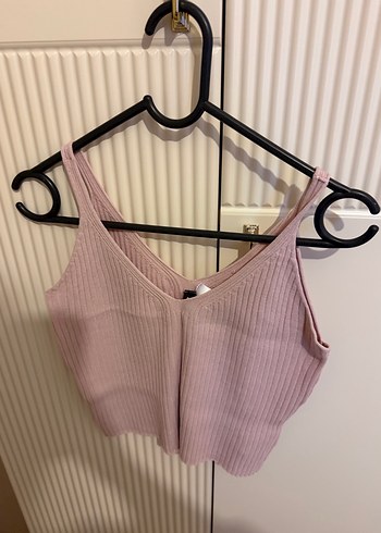 Pembe V Yaka İnce Askılı Örme Mini Atlet - Görsel 3