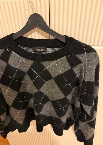 Kadın Gri Ekoseli Yün Kazak - Görsel 4