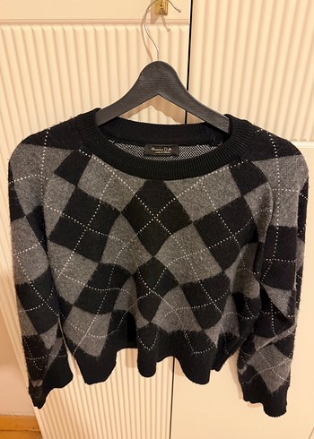 Kadın Gri Ekoseli Yün Kazak - Görsel 2