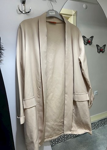 Bej Salaş Midi Kadın Blazer Ceket
