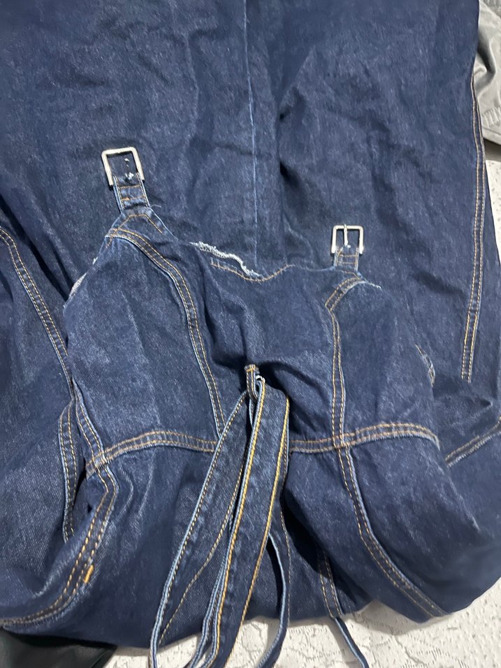 Kadın Lacivert Denim Straplez Midi Tulum - Görsel 4