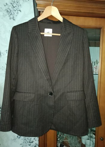 Kahverengi Çizgili Kadın Blazer Ceket - Görsel 3